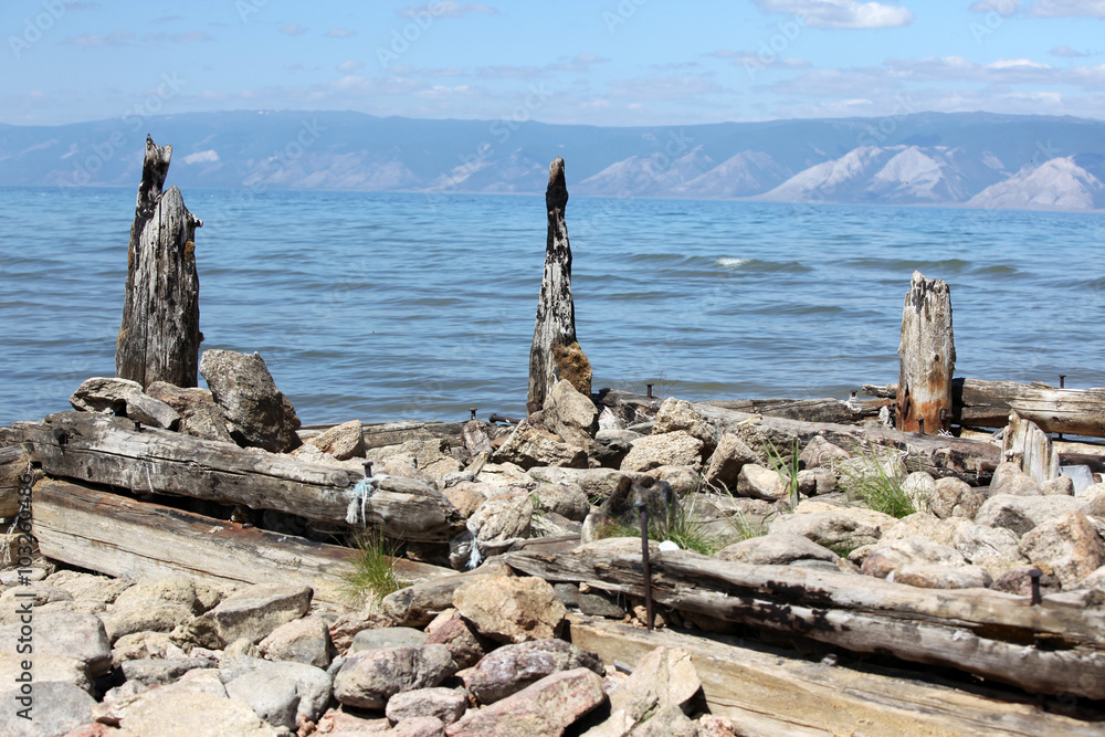 The coast at Lake Baikal, Olkhon island, , Russia