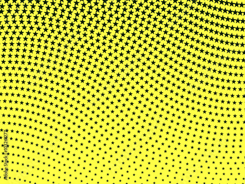 Simple retro wavy halftone pattern of black stars on a yellow ba