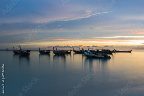 Longexposure Silhouette sunset sky at pattaya beach in Koh Lipe Island