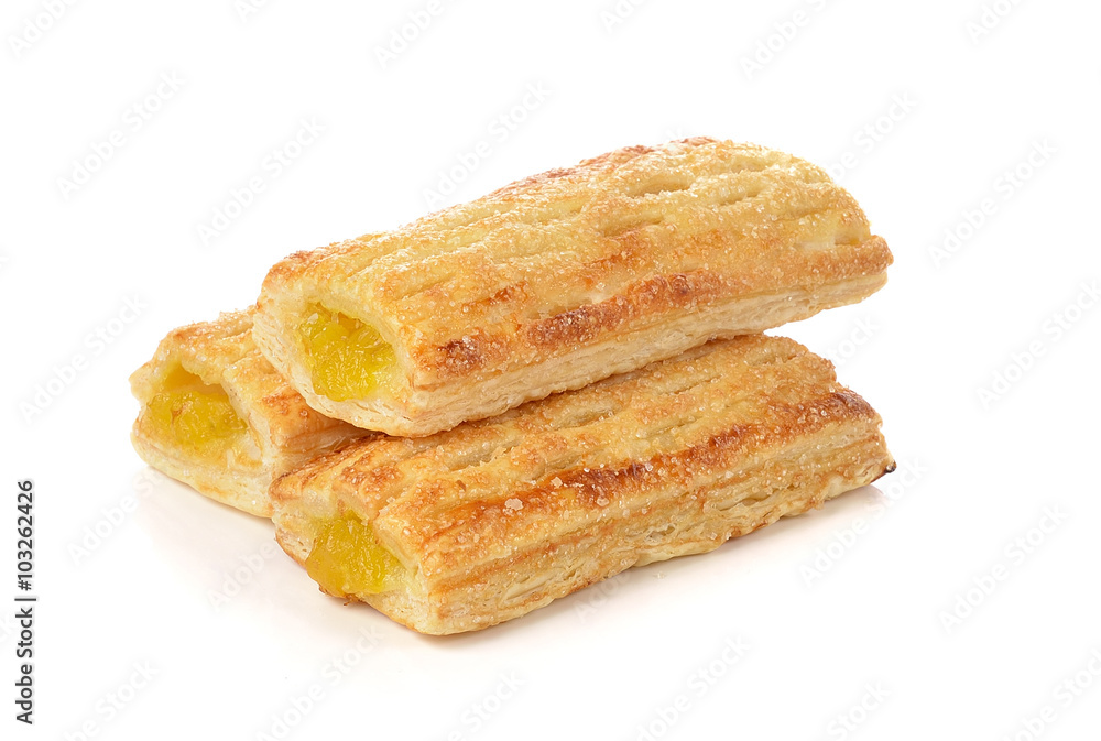 Crunchy pie with pineapple isolated on white background Crunchy pie with pineapple isolated on white background
