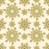 seamless pattern of stylized flora in pastel and light gold color. 