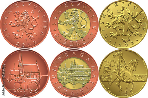 Vector Set reverse and obverse czech money ten, twenty and fifty crones coins