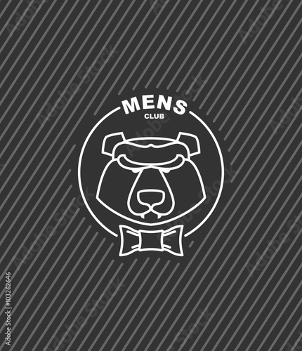 Mens Club logo bear with bow tie. Gentlemanly club for hipster.