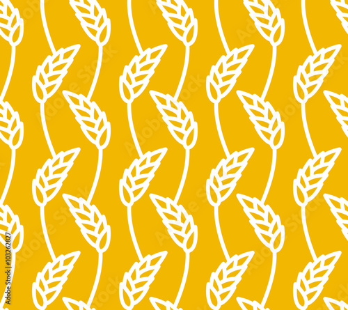 Wheat seamless pattern. Yellow spikelets ornament. Rye texture.