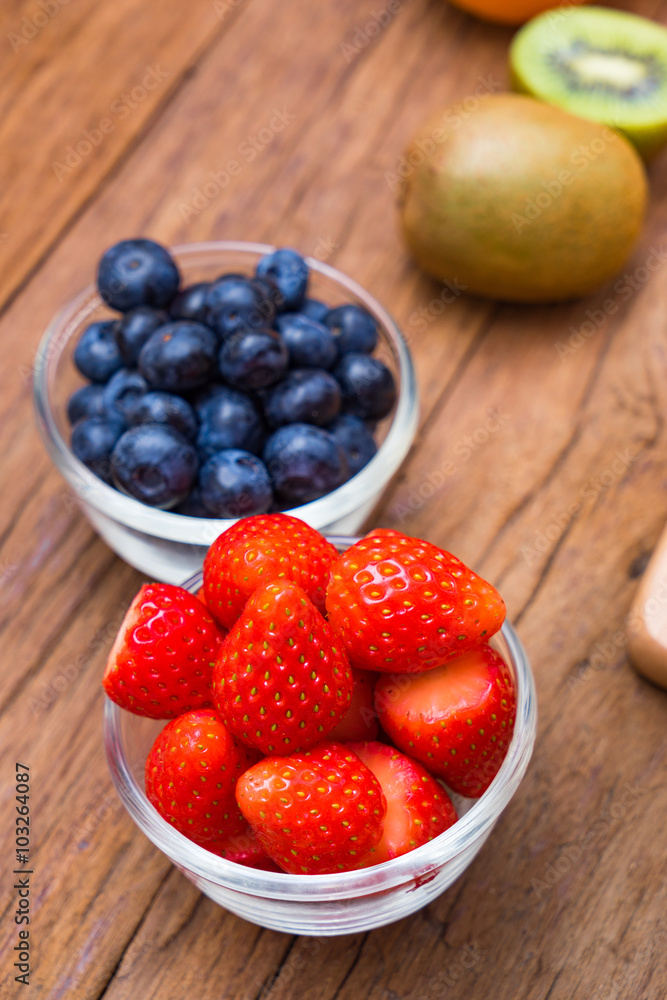Fresh, Various fruit, strawberry, blueberry, kiwi. Fresh, Various fruit, strawberry, blueberry, kiwi.