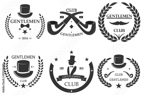 Set of vintage gentleman emblems, labels, badges and designed elements. Monochrome style