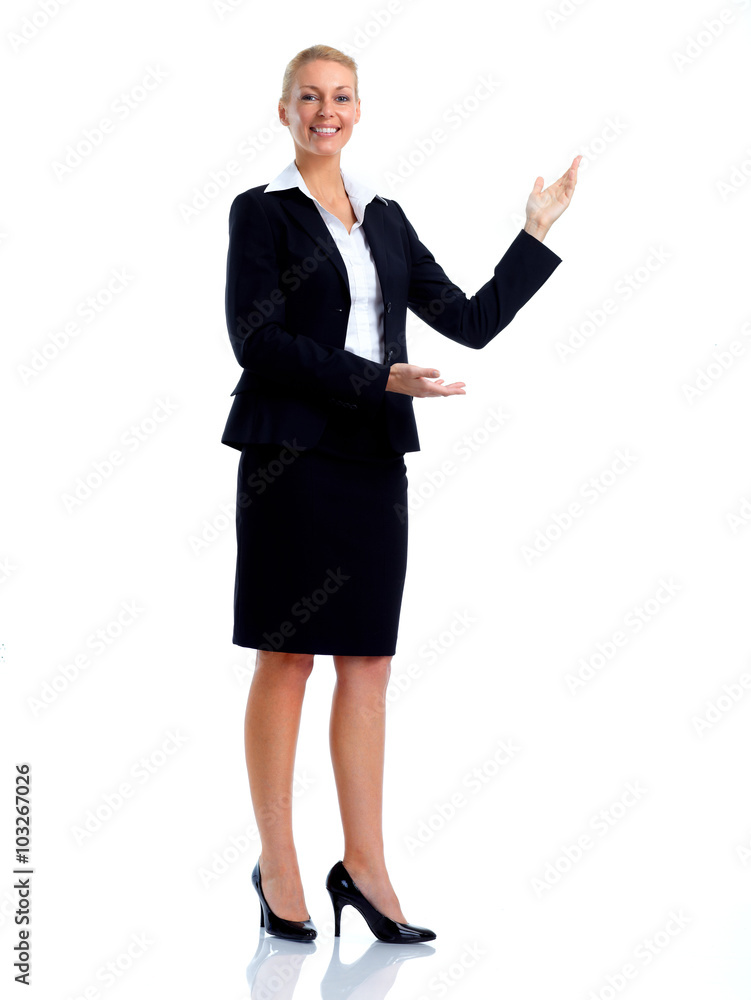 Beautiful business woman presenting copy space. Beautiful business woman presenting copy space.