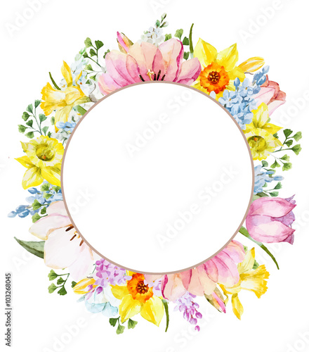 Watercolor spring floral frame