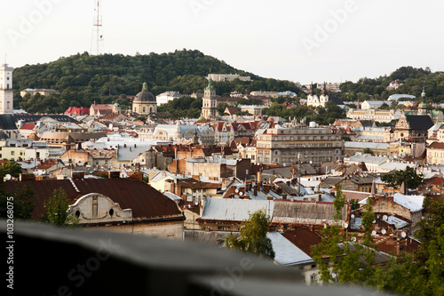 Cityscape beautiful view of old medieval historical city Lviv fr