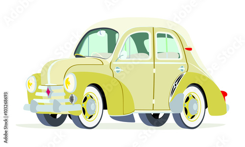 Caricatura Renault 4CV Beige vista frontal y lateral
