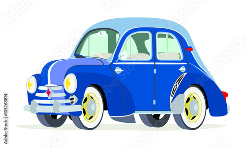 Caricatura Renault 4CV Azul vista frontal y lateral