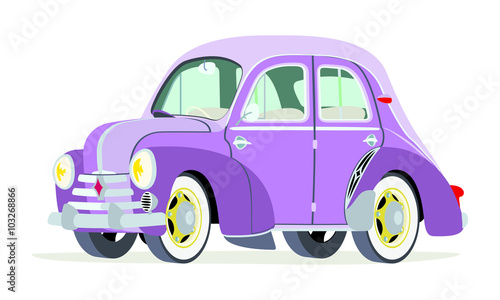 Caricatura Renault 4CV Violeta vista frontal y lateral