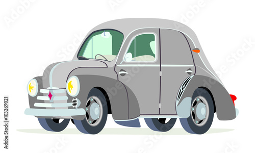 Caricatura Renault 4CV Commerciale grisl vista frontal y lateral