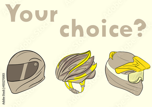Three motorcycle helmets
