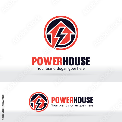 Energy house. Battery house. Power house. Electric house. Abstract logo. Brand identity. Bolt