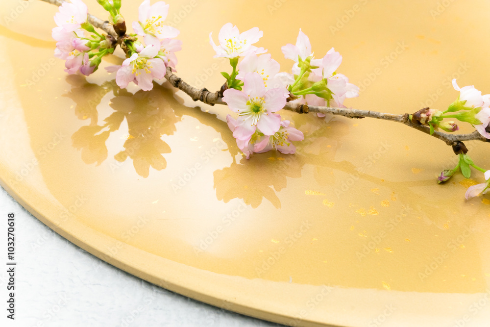 Fototapeta premium 桜 小枝 背景 金色