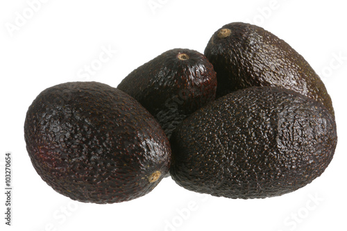 Group of avocados isolated on white