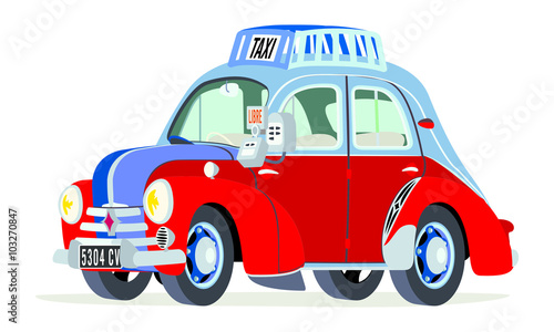Caricatura Renault 4CV taxi París - Francia vista frontal y lateral