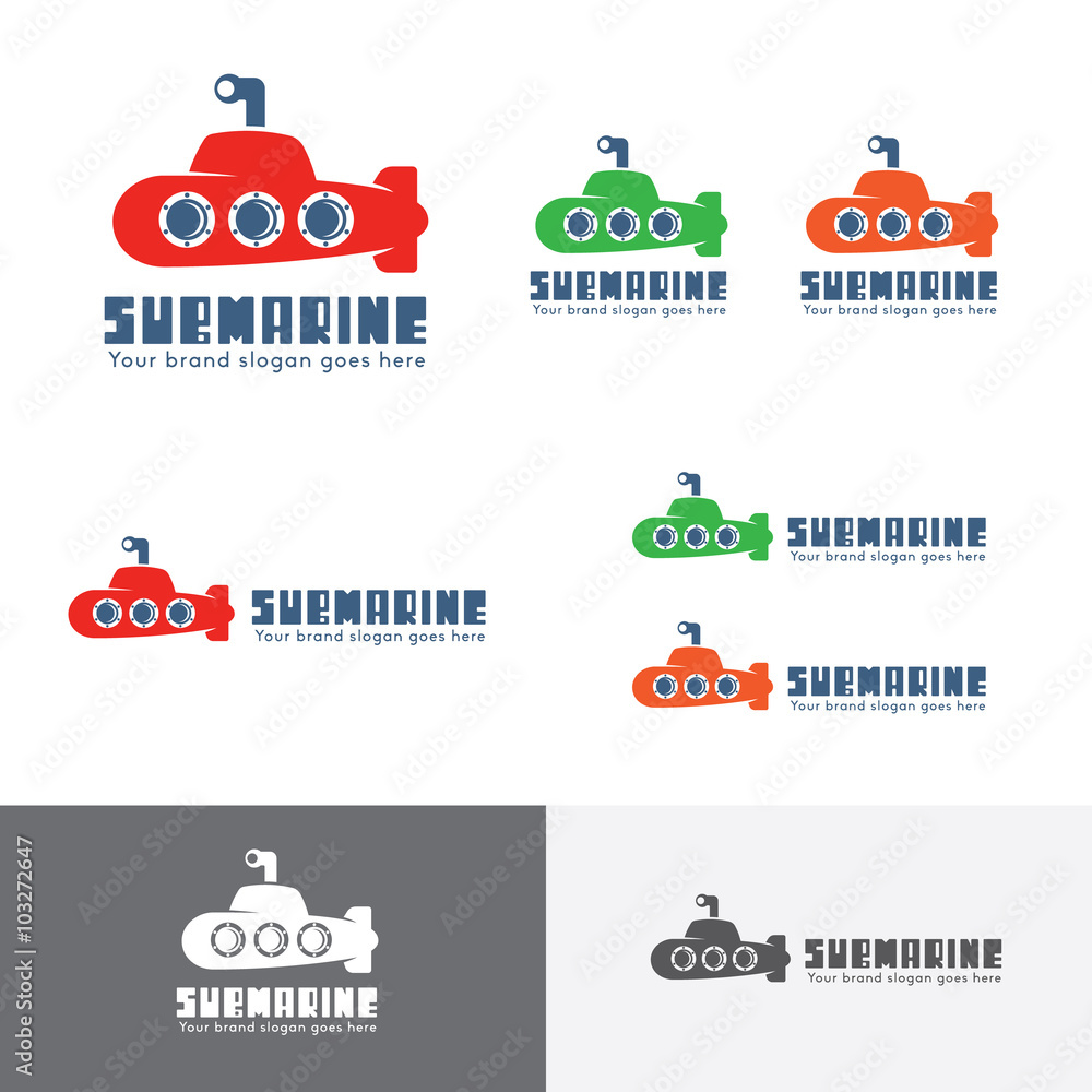 Submarine Kid Logo, Cartoon style submarine branding