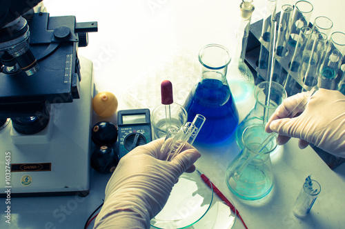 Medical or chemistry science background with microscope
