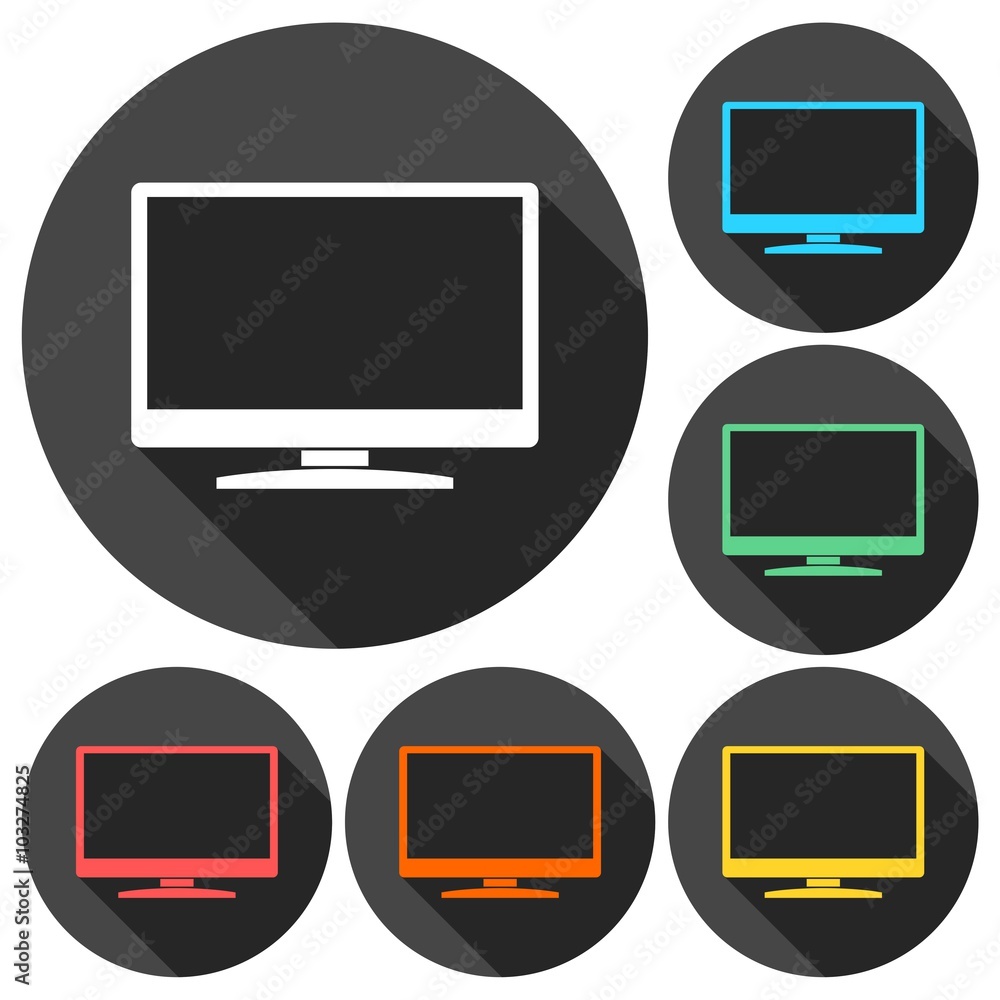 Monitor icon, Vector Eps 10 icons set with long shadow Monitor icon, Vector Eps 10 icons set with long shadow
