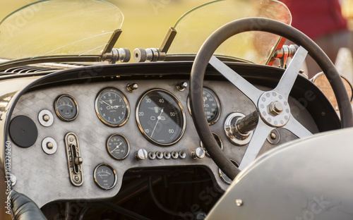 Cabin - dashboard of a retro Bugatti vintage sports car