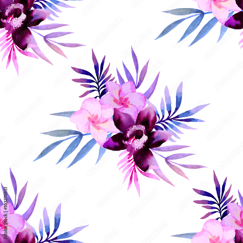 Watercolor seamless pattern of exotic flowers. Watercolor seamless pattern of exotic flowers.