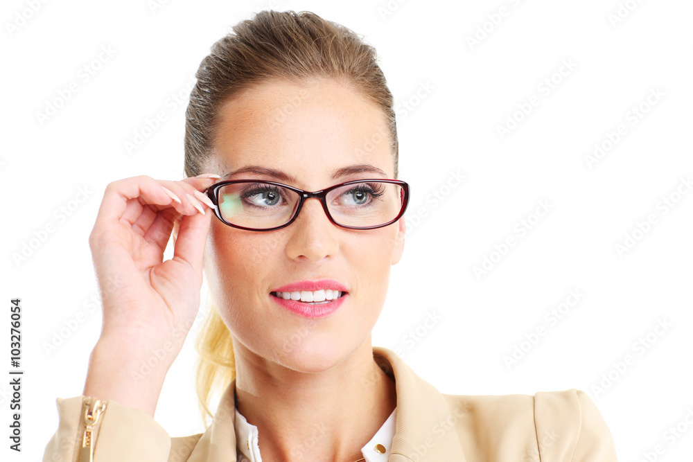 Cheerful businesswoman wearing glasses Cheerful businesswoman wearing glasses