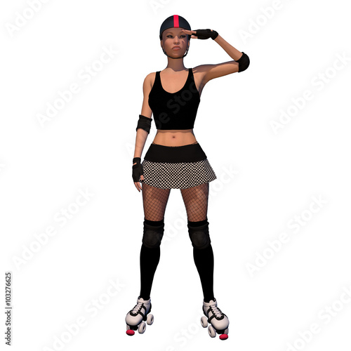 Roller Derby Girl Salute With White Isolated Background © studio1media