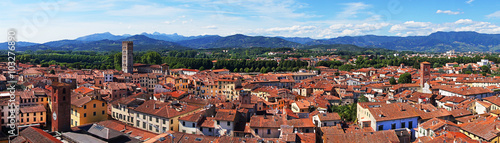 Panoramic view of the ancient city of Lucca, from Guinigi Tower