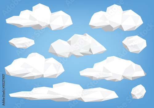   cloud set / collection -  low poly illustration