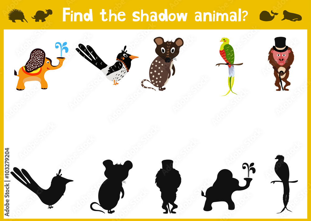 Cartoon Vector Illustration of Education Shadow Matching Game for ...