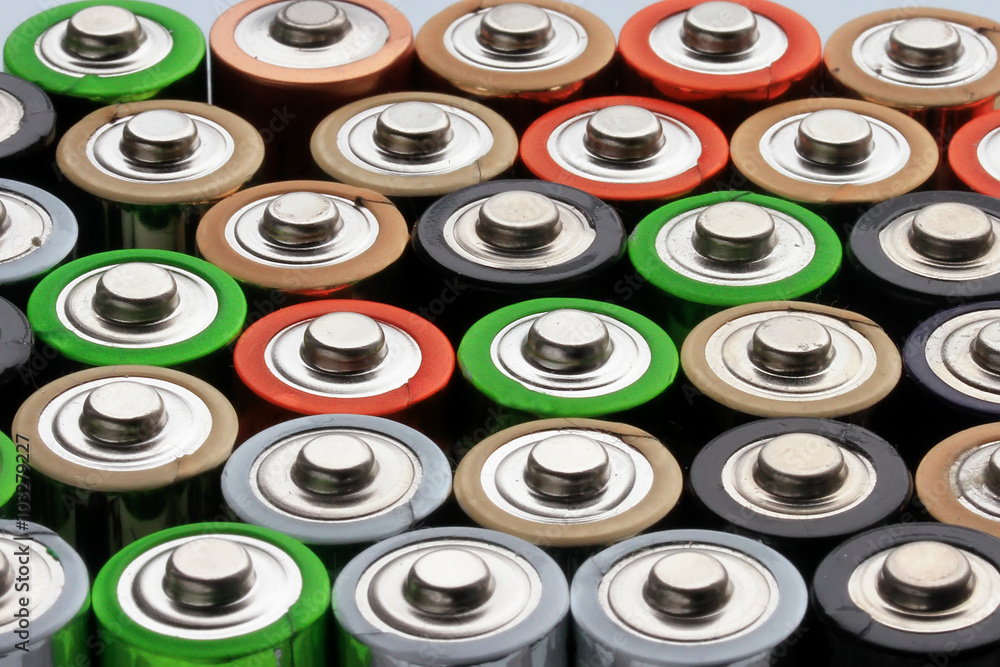 lots of colorful alkaline batteries lots of colorful alkaline batteries