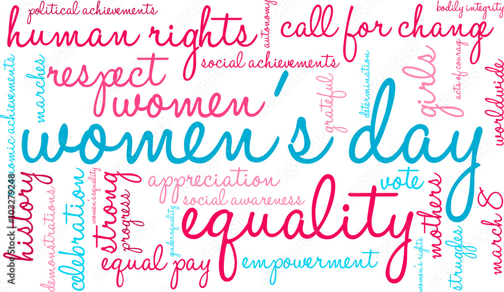 Women's Day word cloud on a white background. Women's Day word cloud on a white background.