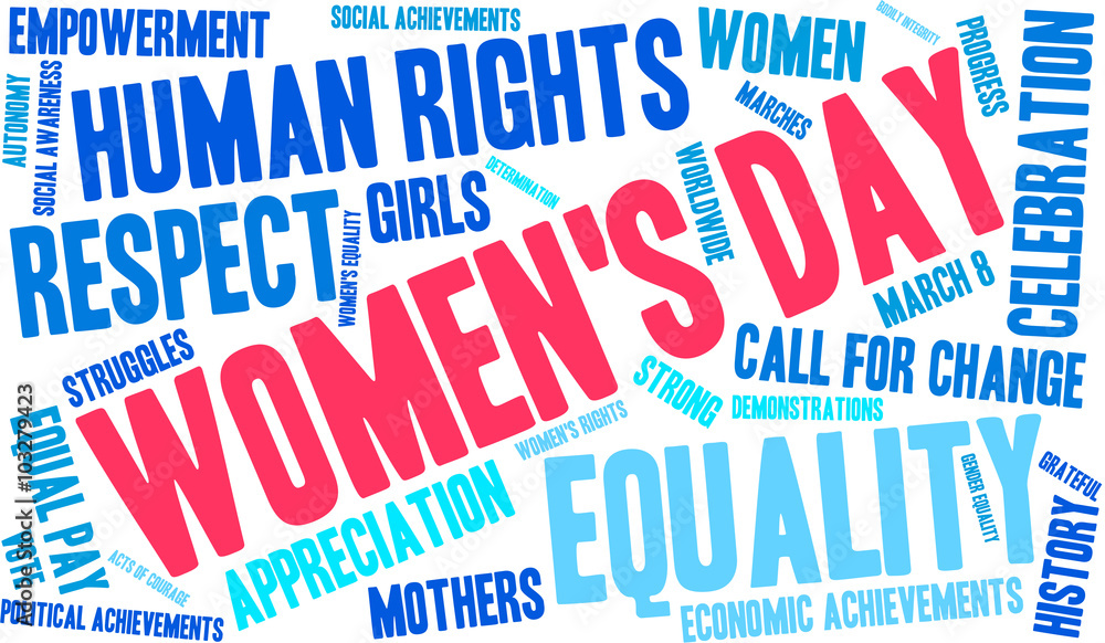 Women's Day word cloud on a white background. Women's Day word cloud on a white background.