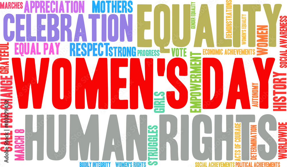 Women's Day word cloud on a white background. Women's Day word cloud on a white background.