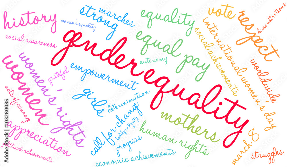 Gender Equality word cloud on a white background. Gender Equality word cloud on a white background.