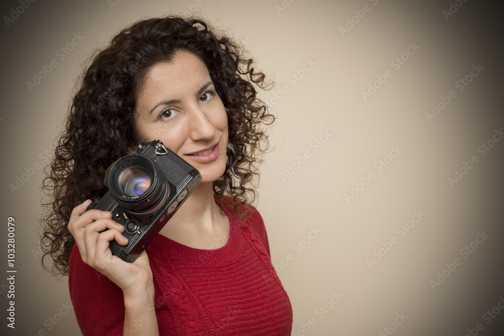 Fototapeta premium Woman Posing With Slr Camera