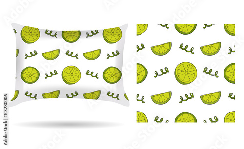 Decorative pillow with pillowcase lemons in an elegant, gentle style on a white background. Isolated on white. Interior design element. Aroma of tropical fruits. Vector