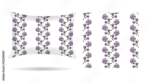Floral Decorative pillow with patterned pillowcase in an elegant, gentle style on a white background. Isolated on white. Interior design element. Vector