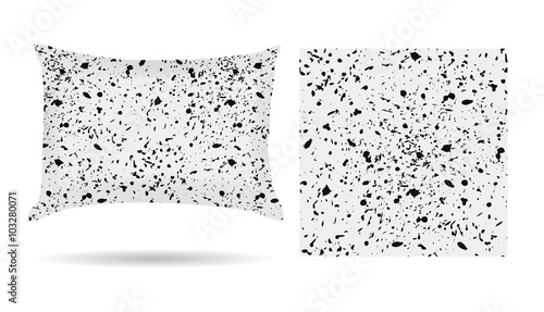 Decorative pillow with blots of ink hand drawn pillowcase in an abstract style on a white background. Isolated on white. Interior design element. Vector