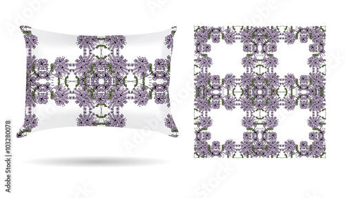 Decorative pillow with floral patterned pillowcase in an elegant, gentle style on a white background. Isolated on white. Interior design element. Vector