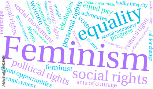 Feminism Word Cloud on a white background. 