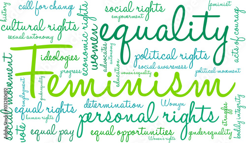 Feminism Word Cloud on a white background. 