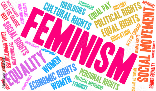 Feminism Word Cloud on a white background. 