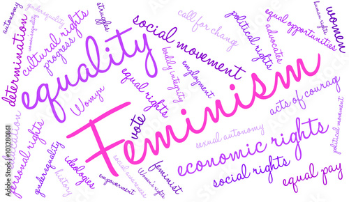 Feminism Word Cloud on a white background. 