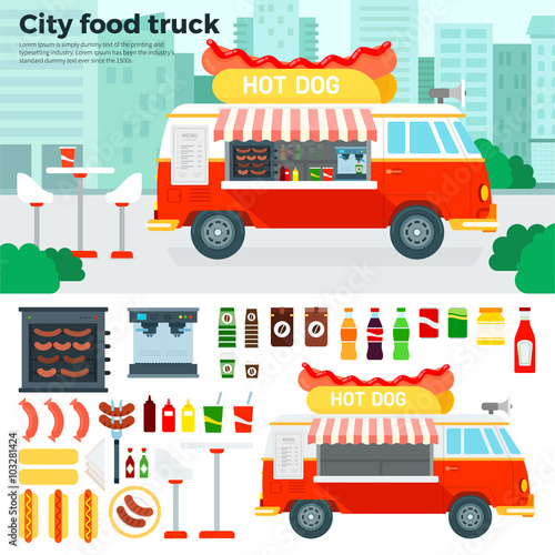 Food truck with snacks in the city