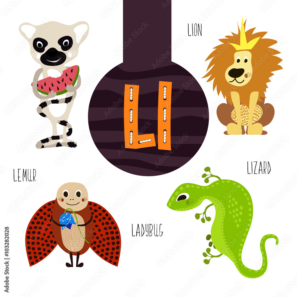 Fun animal letters of the alphabet for the development and learning of  preschool children. Set of cute forest, domestic and marine animals with  the letter l. Vector Stock Vector | Adobe Stock