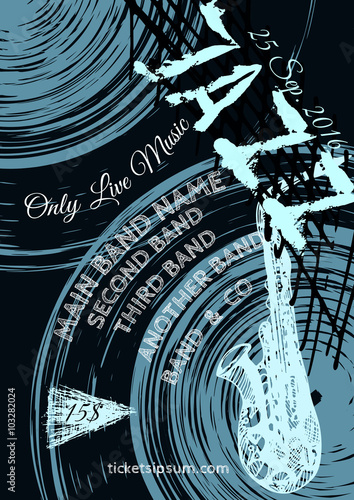 Vector jazz, rock or blues music poster template.
