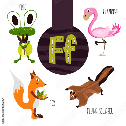 Fun animal letters of the alphabet for the development and learning of  preschool children. Set of cute forest, domestic and marine animals with  the letter f. Vector Stock Vector | Adobe Stock